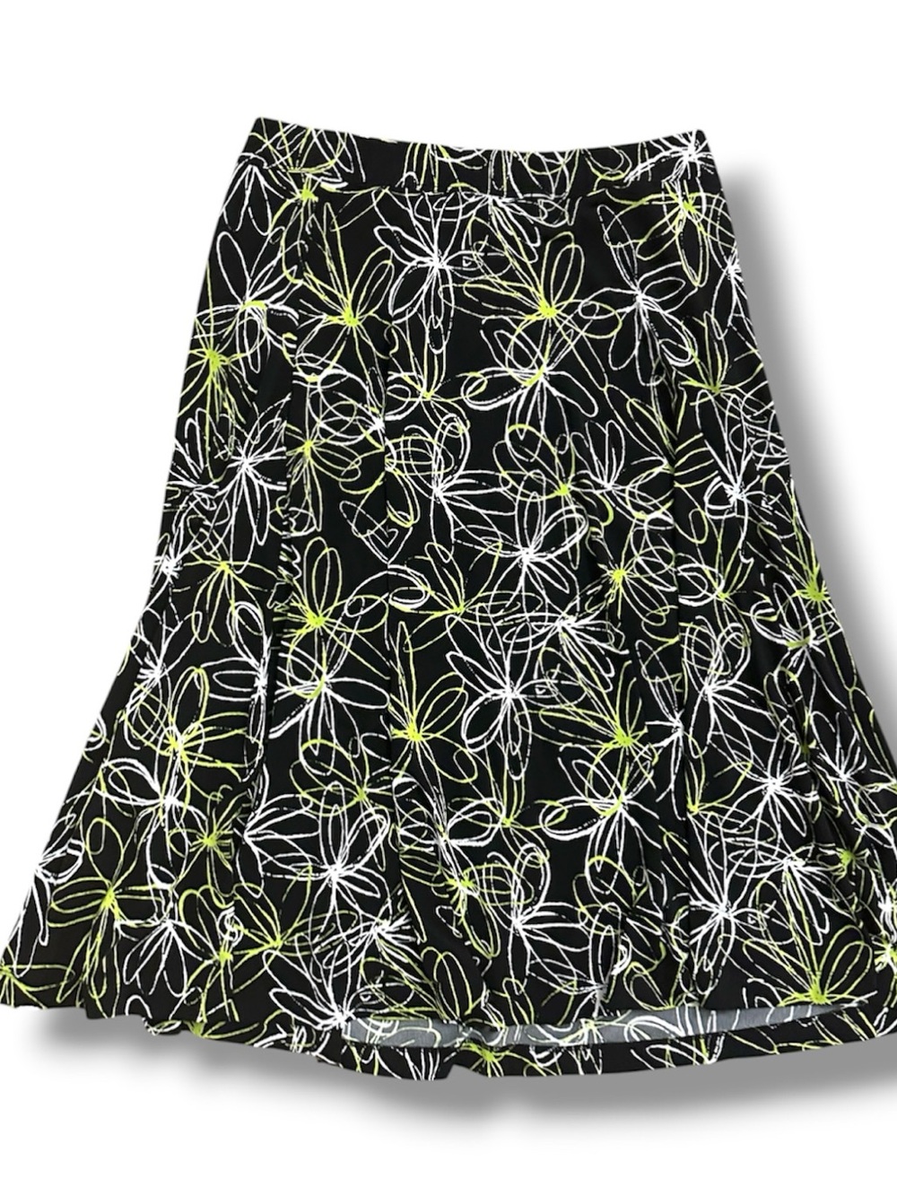 Vintage Y2K Laura Ashley Black Floral Graphic Midi Skirt Womens Size Medium Fall